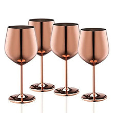 Rose gold metal stemmed wine glasses set of 4 with smooth wide bowls