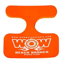 Orange saddle seat float with WOW logo and Beach Bronco branding