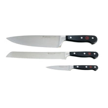 WÜSTHOF Classic knife set: three stainless-steel knives with black handles