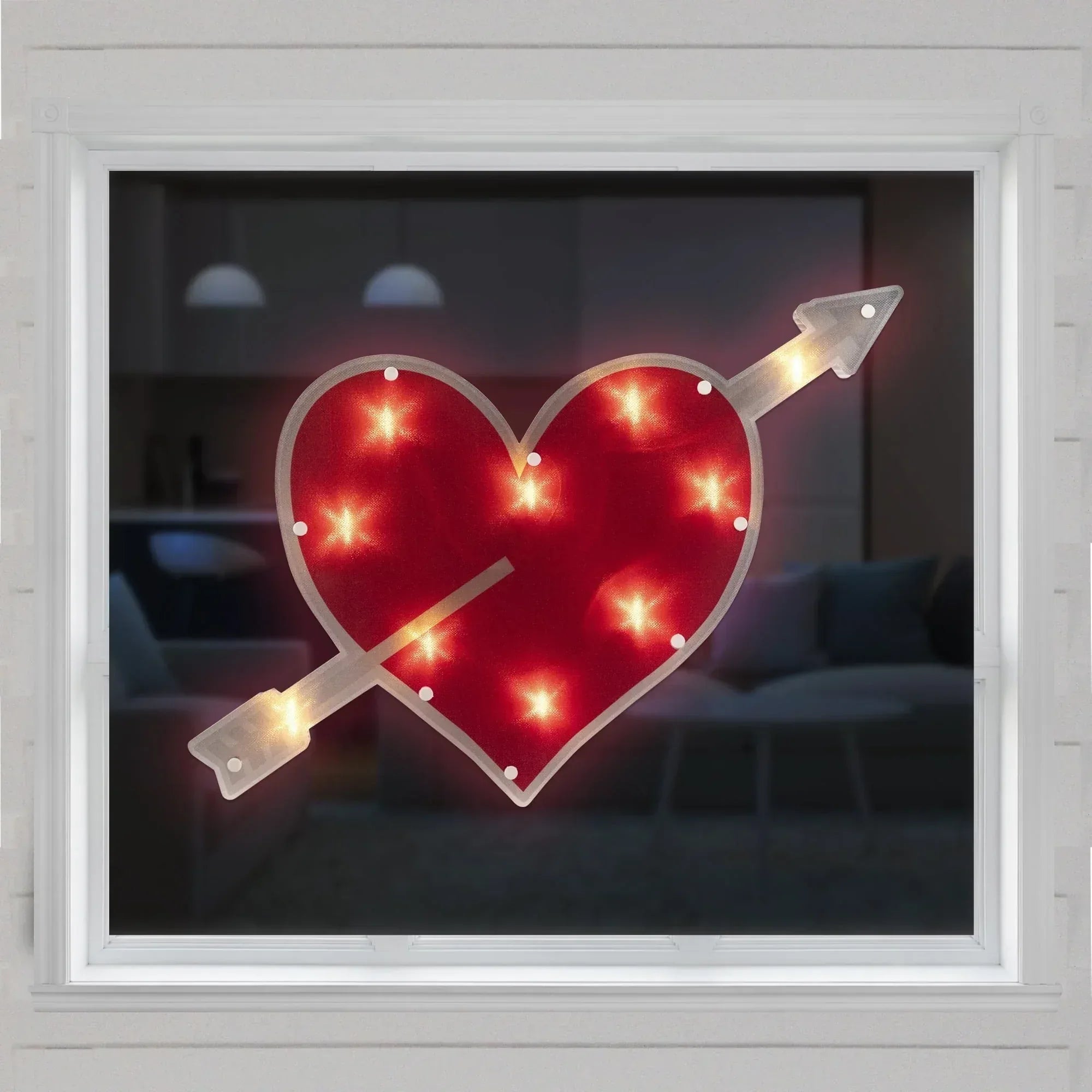 Northlight 18" Red and White Lighted Heart with Arrow Valentine's Day Window Silhouette