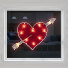 Northlight 18" Red and White Lighted Heart with Arrow Valentine's Day Window Silhouette