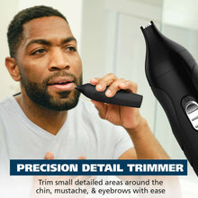 Precision detail trimmer for small facial areas, black cordless handheld