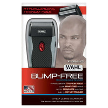 Rechargeable foil shaver product box with bump-free feature highlights and branding