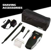 Foil shaver accessories kit with storage pouch, charger, and grooming attachments
