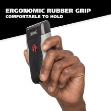 Foil shaver with ergonomic rubber grip, black top and red dial button