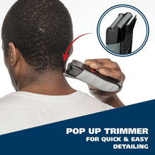Rechargeable men’s foil shaver held for quick facial hair detailing