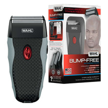 Rechargeable foil shaver with black-and-gray textured handle and red power button