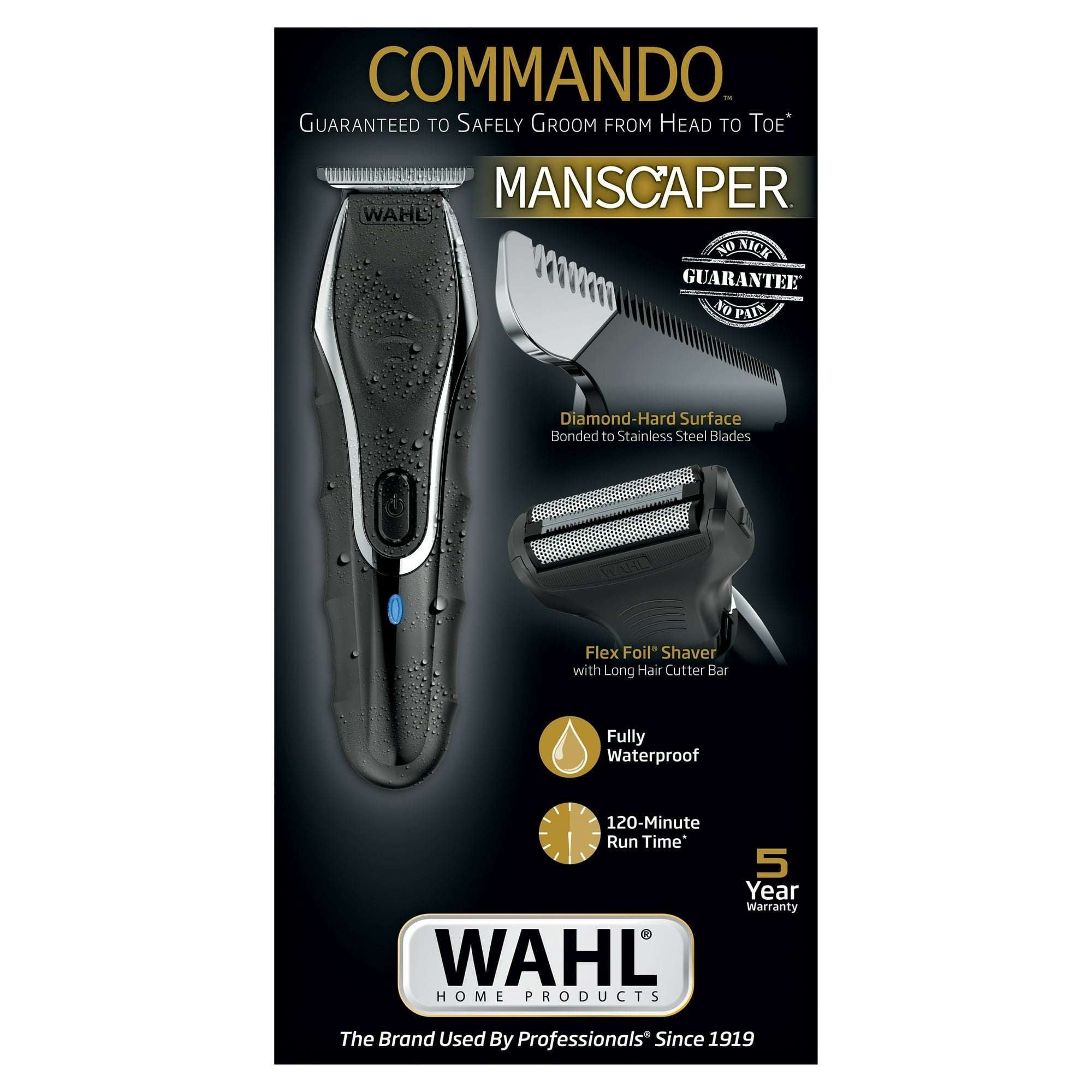 Wahl Commando Cordless Rechargeable Manscaper Wet/Dry Trimmer - Body Groomer for Men, Black 3024497