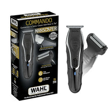 Black cordless body trimmer kit with grooming heads and charging base