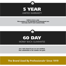 Trimmer warranty and money-back guarantee labels on product package