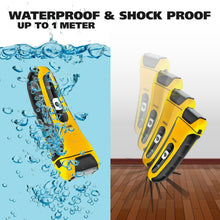 Waterproof electric foil shaver, yellow and black, side profile view