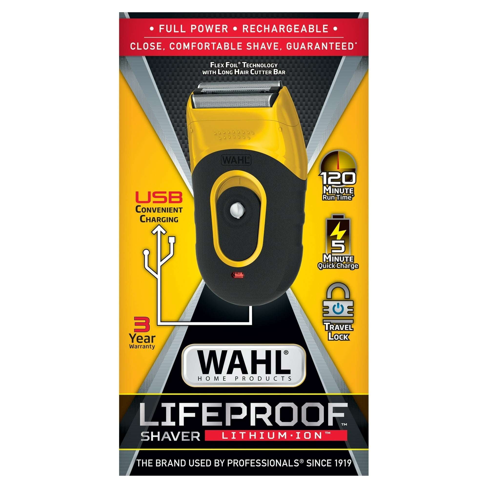 Wahl Life Proof Shaver, Rechargeable Lithium Ion, Compact Flex Foil Shaver & USB Convenience, Men, Yellow - 3023681