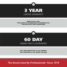 Shaver package back showing 3-year limited warranty and 60-day money back guarantee