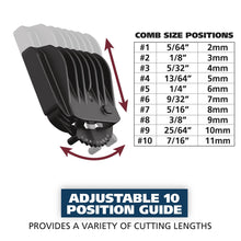 Adjustable 10-position comb guide for beard trimmer