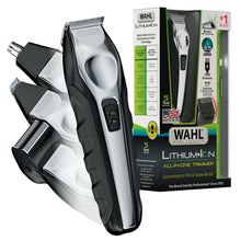 Black and silver beard trimmer with adjustable cutting head