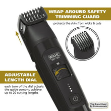 Black body groomer with adjustable length dial and wrap-around safety guard