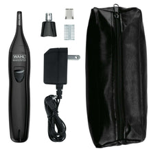 Black rechargeable detail trimmer kit with charging adapter, cable, and zip pouch