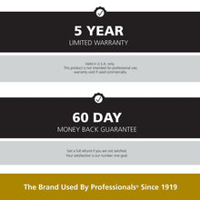 5-year limited warranty and 60-day money-back guarantee card
