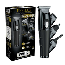 Trimmer kit box and black rechargeable trimmer with included grooming attachments