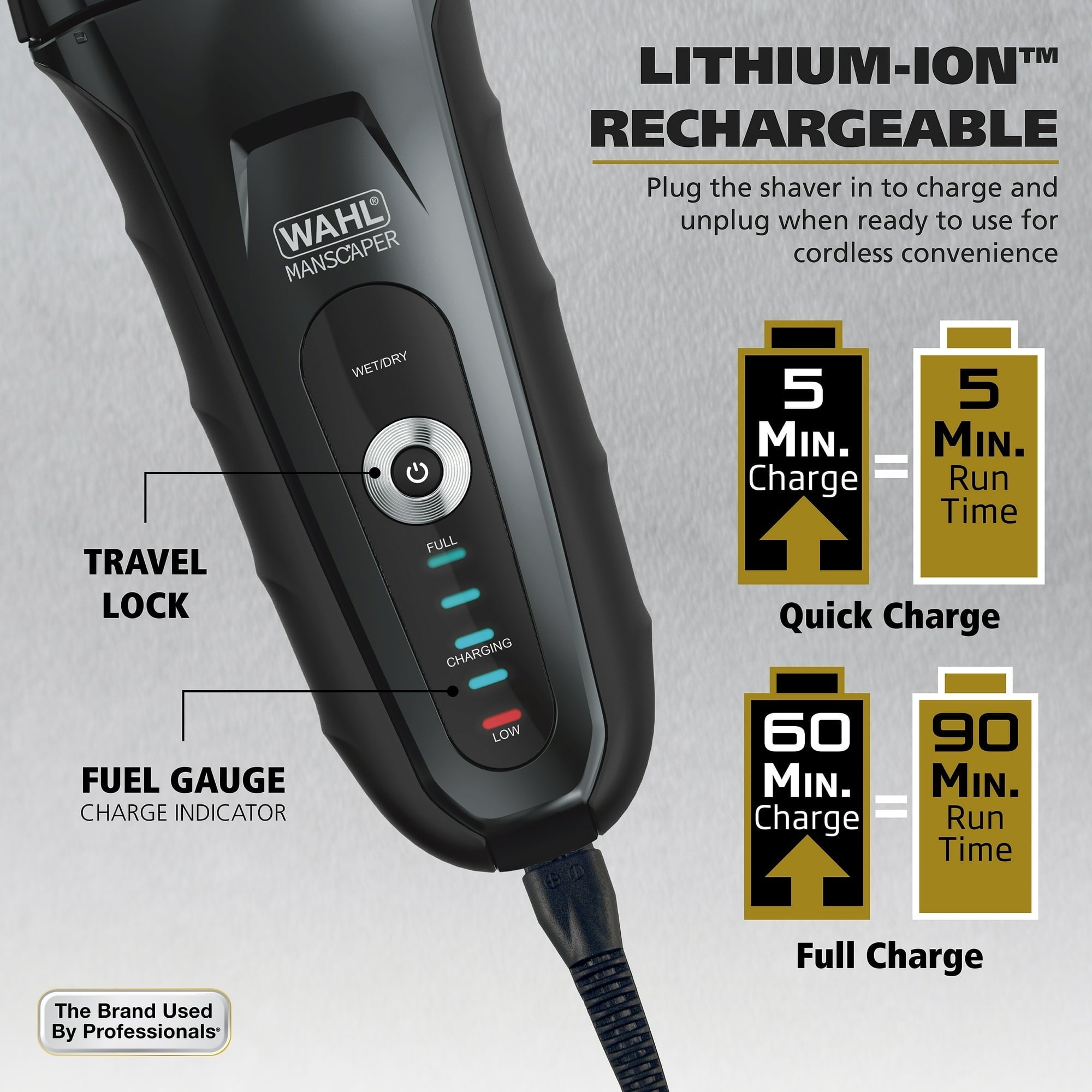 Wahl Manscaper Shaver, Lithium Ion Rechargeable, Waterproof Wet/Dry Flex Hypoallergenic Foils, for Men, 7074