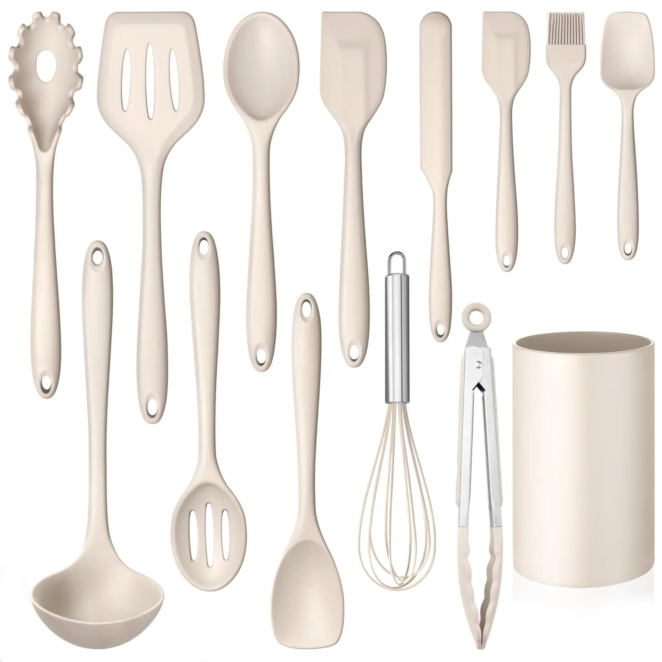 Walchoice 14 Pcs Cooking Utensils Set with Holder, Heat Resistant Silicone Kitchen Cookware Utensils Set, Kitchen Cooking Tools Includes Spatula Spoon Turner Whisk Tong, Dishwasher safe, Black