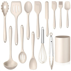 Walchoice 14 Pcs Cooking Utensils Set with Holder, Heat Resistant Silicone Kitchen Cookware Utensils Set, Kitchen Cooking Tools Includes Spatula Spoon Turner Whisk Tong, Dishwasher safe, Black