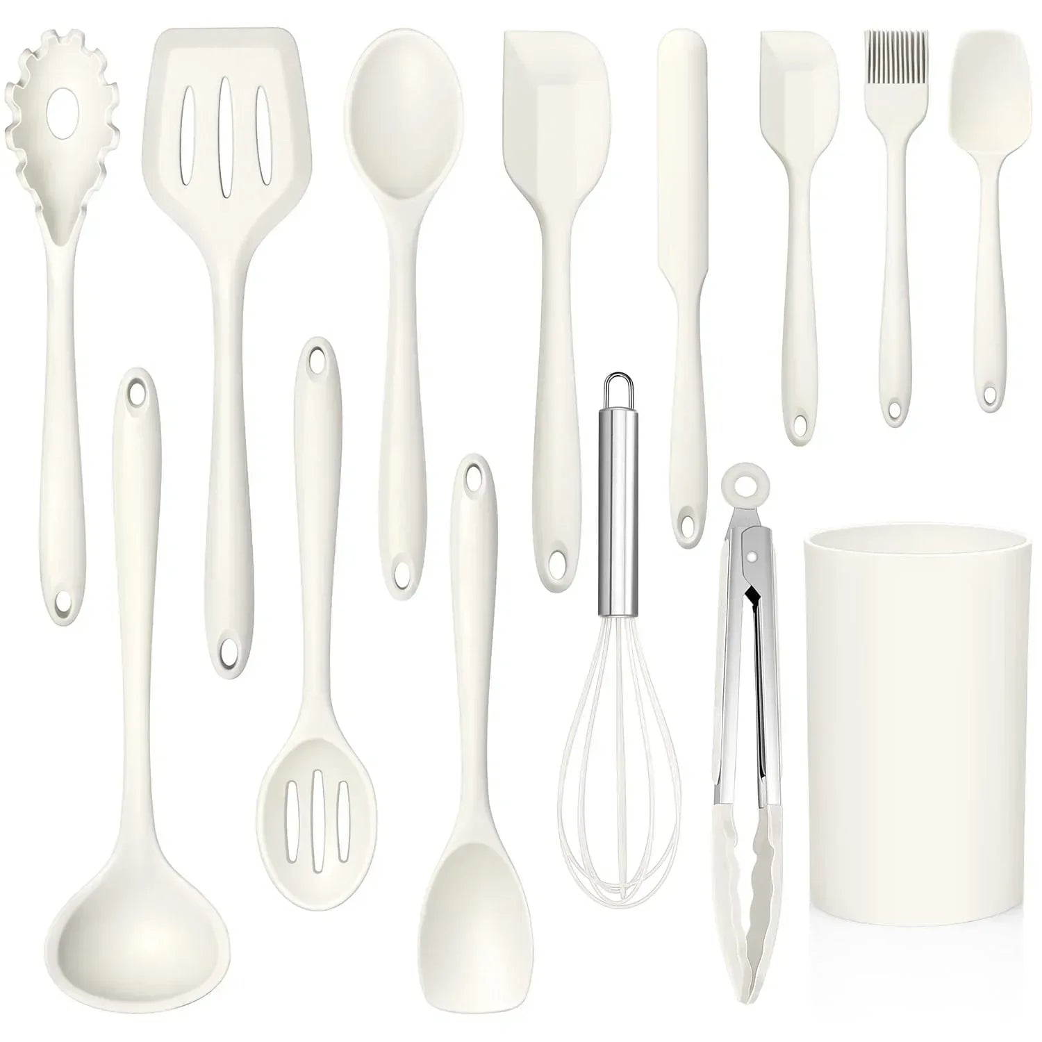 Walchoice 14 Pcs Cooking Utensils Set with Holder, Heat Resistant Silicone Kitchen Cookware Utensils Set, Kitchen Cooking Tools Includes Spatula Spoon Turner Whisk Tong, Dishwasher safe, Black