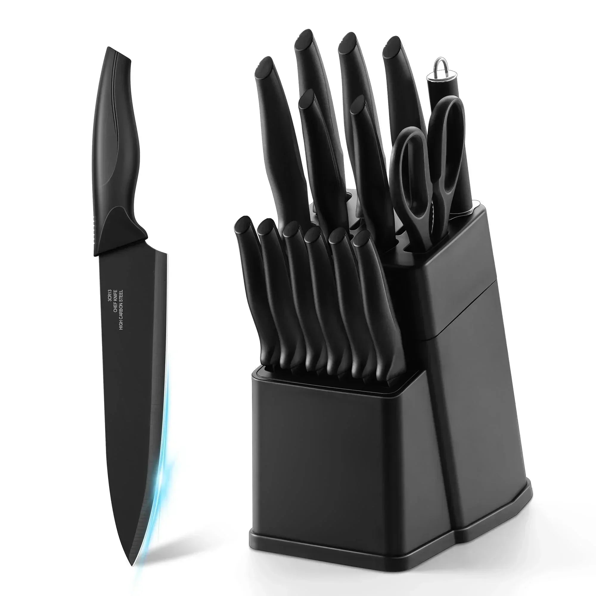 Walchoice 15 Pieces Knife Set with Block, High Carbon Stainless Steel Kitchen Knife Set with Sharpener, Rust Resistant & Dishwasher Safe - USA MEGA SHOP