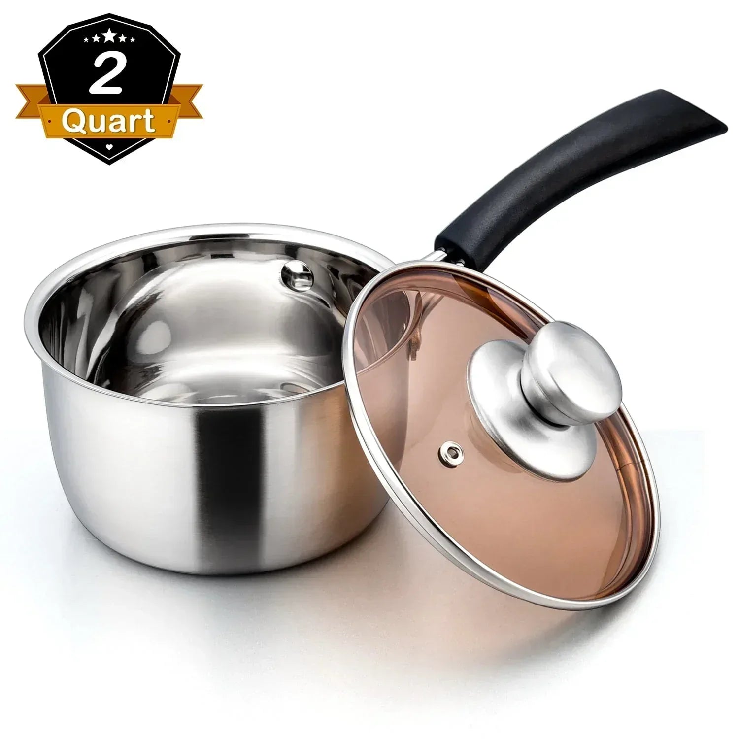 Walchoice 1 Quart Saucepan, Stainless Steel Soup Milk Pan with Transparent Lid