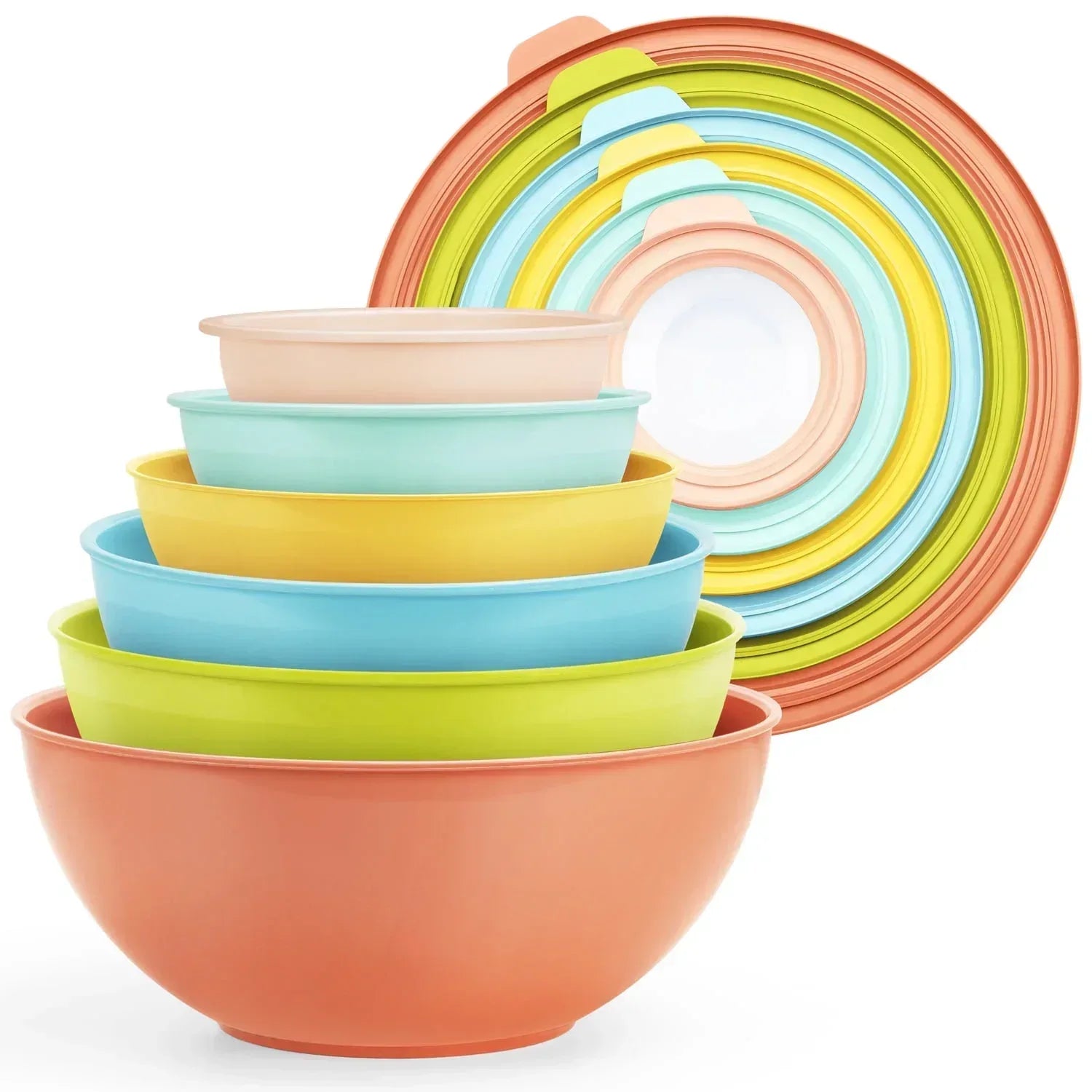 Walchoice Mixing Bowls with Airtight Lids Set of 6, Plastic Nesting Bowls Prep Bowls for Mixing, Serving, Kitchen Preparing, Storage, Microwave & Freezer Safe