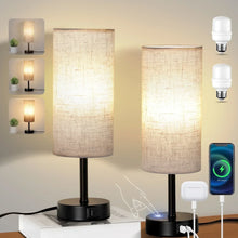 Touch table lamp set of 2 with linen drum shades and black bases