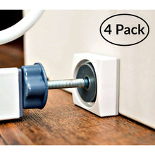 Wall gate wall protector set with white square bracket and blue clamp on floor