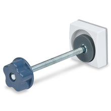 Wall protector bracket with central hole, white cover and blue screw clamp