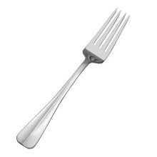 Single stainless steel dinner fork with four tines, mirror finish