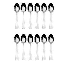 Set of stainless dinner spoons with oval bowls displayed in two rows