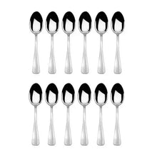 Set of twelve polished teaspoons with dark bowls and slender handles