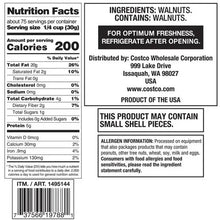 Walnut pieces nutrition facts and ingredient label on the product package