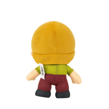 Shaggy plush toy with yellow head, green shirt, maroon pants, soft stuffed body