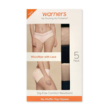 Warners no pinching hipster underwear 5-pack box, microfiber with lace