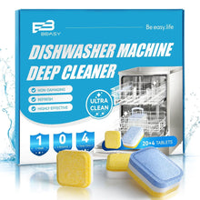 Dishwasher machine deep cleaner box with two yellow and blue cleaning tablets