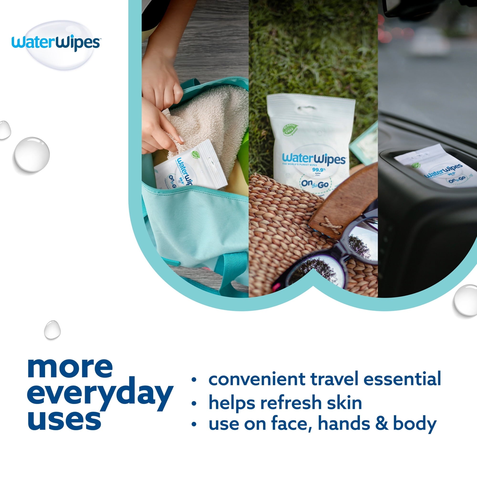 WaterWipes Sensitive On The Go Wipes, 99.9% Water, Unscented & Hypoallergenic, 28 Wipes