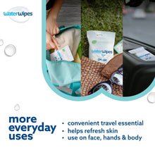 WaterWipes Sensitive on the Go wipes on-the-go uses graphic with pouch photos