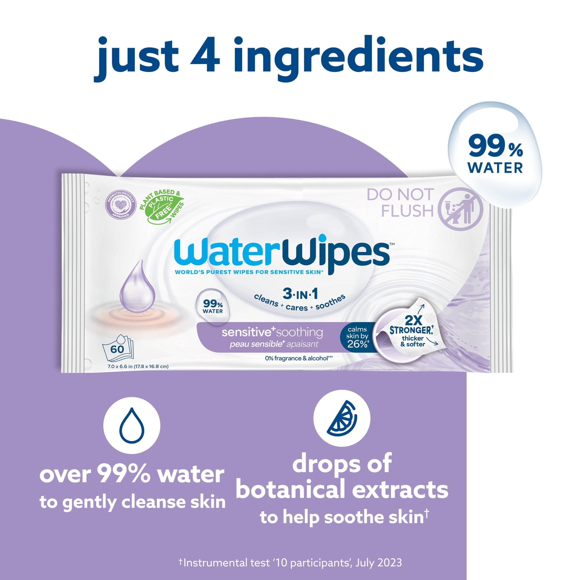 WaterWipes Sensitive Soothing, 99% Water with Botanical Extract, Unscented Baby Wipes, 240 Wipes