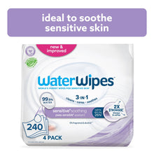 WaterWipes sensitive baby wipes 4-pack, 240 wipes, 3-in-1, unscented