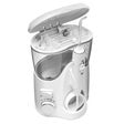 Compact white water flosser with top water tank and front controls.