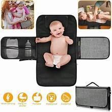 Foldable changing pad with zippered compartments, dark gray/black