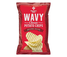 Wavy potato chips bag with Member's Mark branding and snack photo