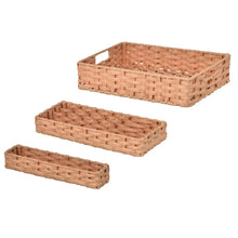 Woven rattan-style storage bins set of 3 with handles, rectangular, tan