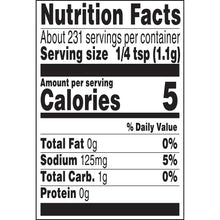 Nutrition Facts label for Buffalo Trace seasoning, serving size 1/4 tsp
