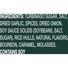 Ingredients list for Buffalo Trace seasoning with bourbon, caramel, molasses